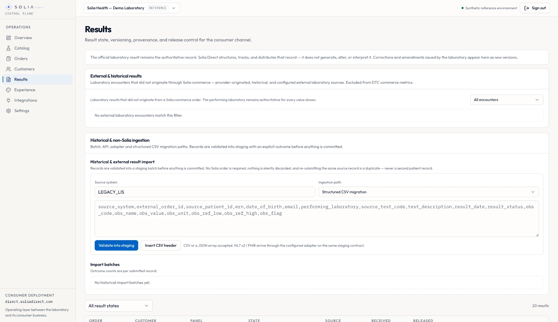 Result versions, mapping and controlled release in the Solia Control Plane