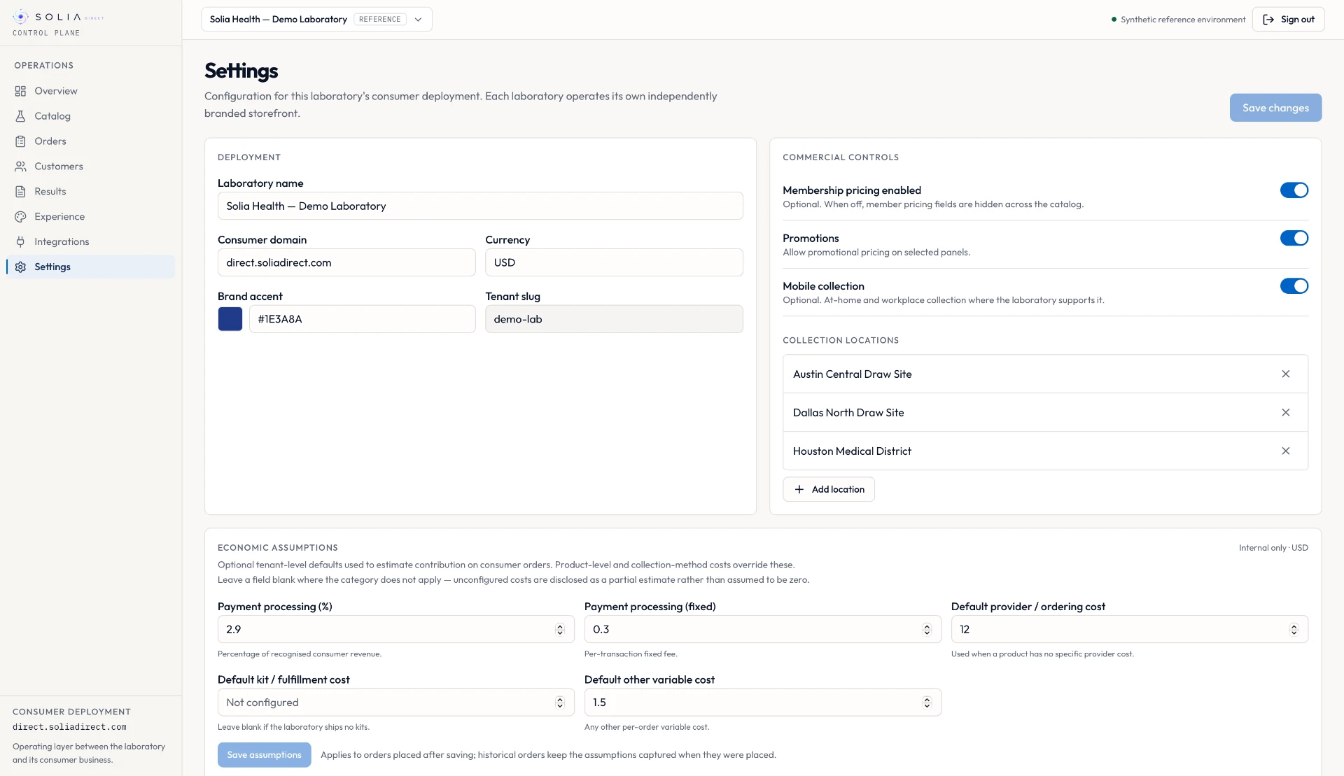 Solia Control Plane Settings — role-scoped staff administration
